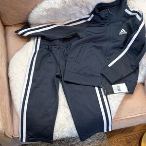 NWT adidas Toddler Dark Grey Track Joggers with White Stripes